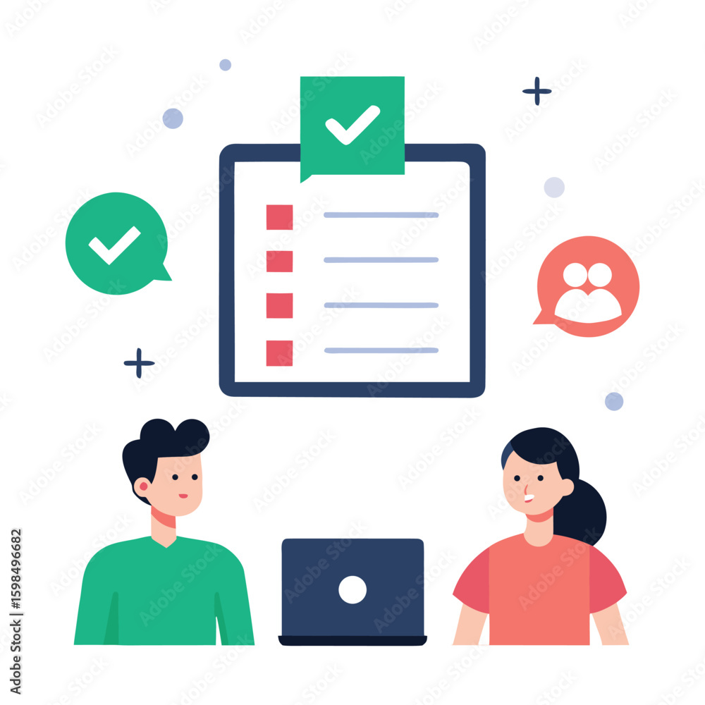 Aufkleber team members collaborating on a remote file approval process isolated on white background