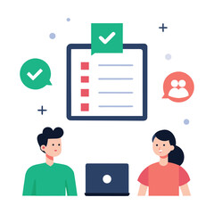 Team members collaborating on a remote file approval process isolated on white background