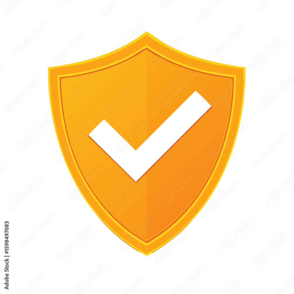 Aufkleber golden shield with white check mark symbolizing security and approval confirmation