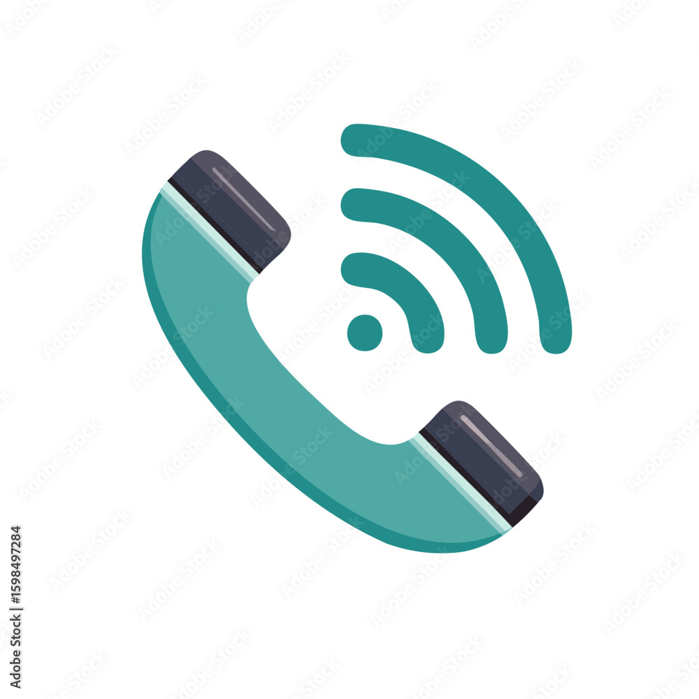 Aufkleber telephone handset vector icon with sound wave symbols in turquoise and gray shades for communication