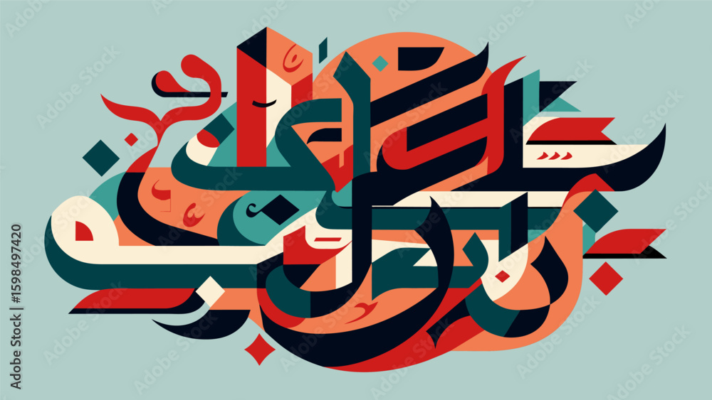 Poster a mixed media piece with layers of poetry calligraphy and abstract shapes coming together to convey 