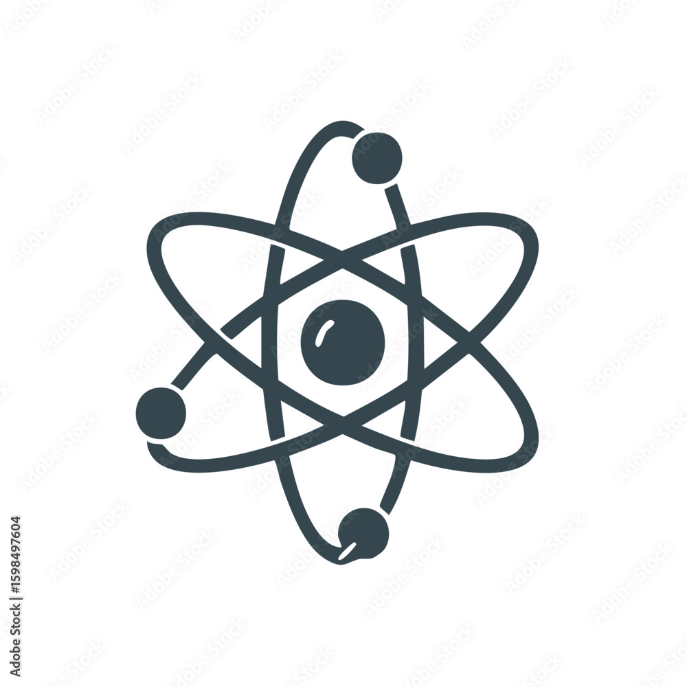 Poster minimalist atomic structure with orbiting electrons symbol design