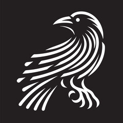 Fototapeta premium raven Black and white bird tattoo on a black background. Vector illustration