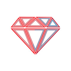 Geometric Diamond Illustration with Red Outline and Triangle Inlays for Design