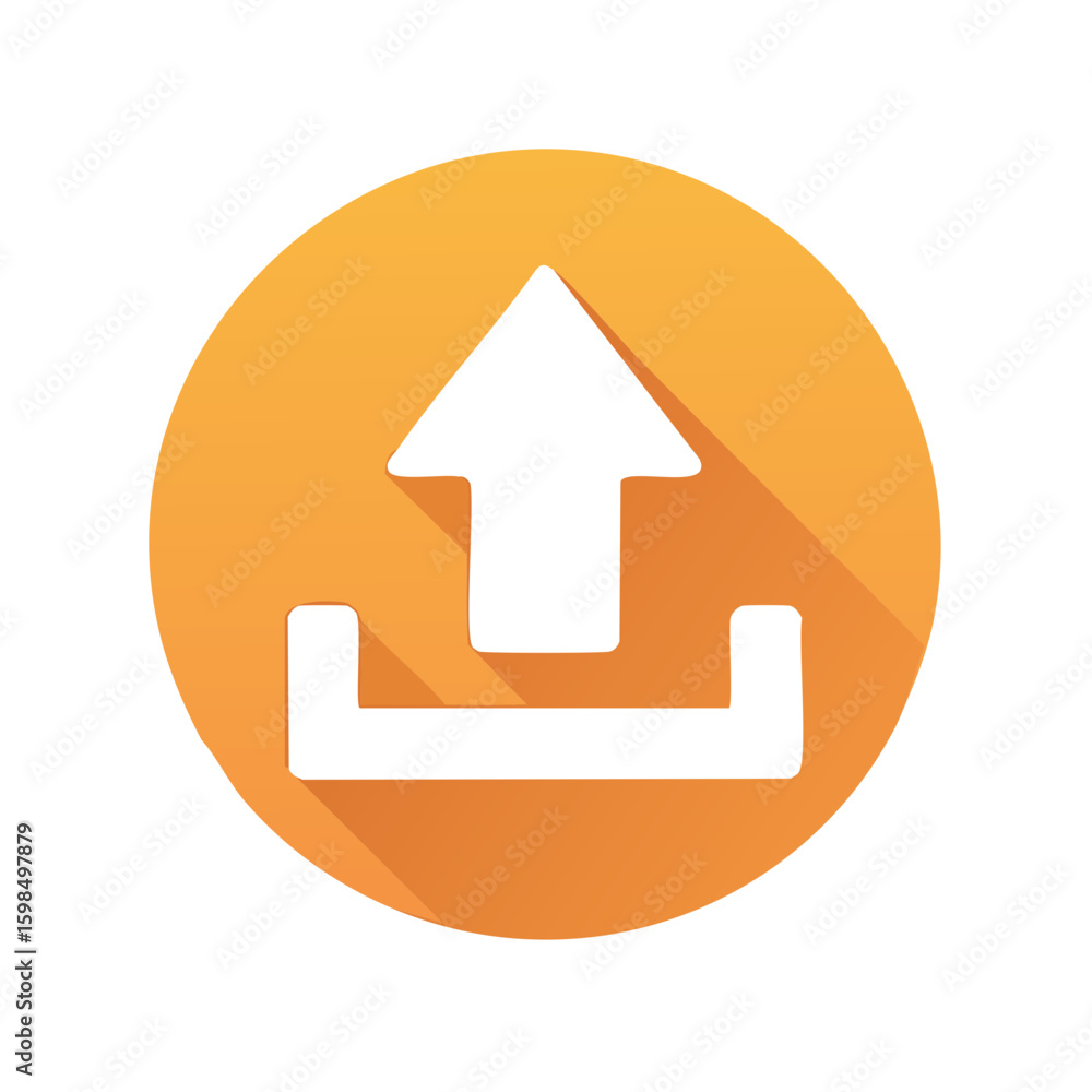 Aufkleber orange circle button with a white upload arrow icon for website application user interface