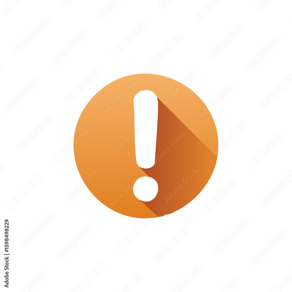 Poster bold orange exclamation point in circle icon with long shadow signifying alert warning attention imp