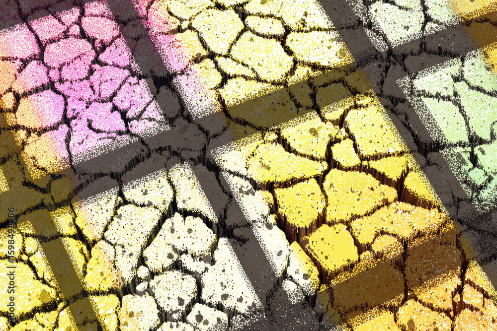 Aufkleber cracked earth texture with soft colorful shadows crossing over top view abstract pattern dry soil pa