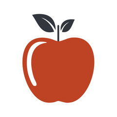 Fototapeta premium Stylized Apple Illustration Red Fruit with Two Leaves Simplistic Design