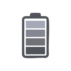 Hand-drawn battery icon illustration depicting moderate power capacity in shades of gray for design projects