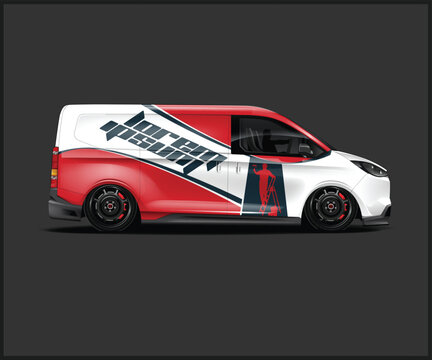 Red and White Commercial Van with Painter Graphic and Company Logo