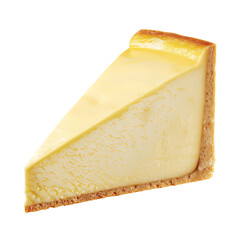 A slice of creamy cheesecake with a golden graham cracker crust