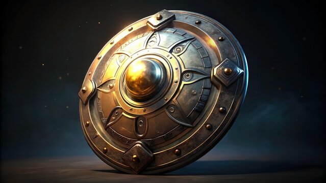Surreal Metallic Shield, Fantasy Armor, Sci-Fi, Isolated,  Digital Art,  Game Asset,  Photorealistic,  High Resolution, CG Render - Powered by Adobe