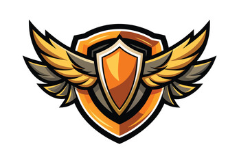 Obraz premium Mascot Logo with Shield and Wings Vector Clipart Style Design Emblem Graphic Illustration