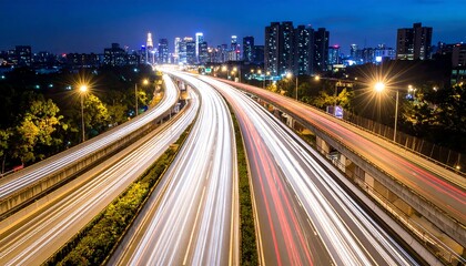 Fototapeta premium Night highway with blurred car lights (2)