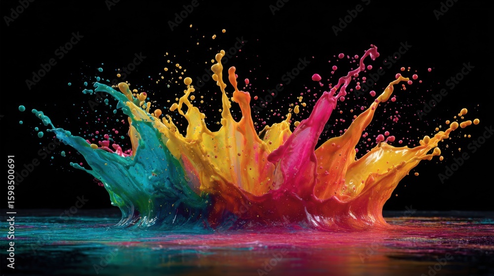 Poster a burst of bright colors collides with a surface, sending splashes of paint in every direction while