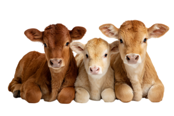 Three adorable calves cuddle close.