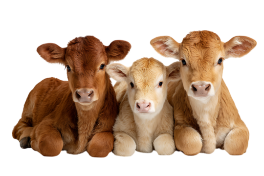 Three adorable calves cuddle close.