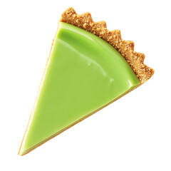 A slice of green custard pie with a golden crust, presented against a white background.