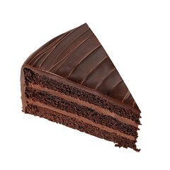Slice of Layered Chocolate Cake with Smooth Ganache Frosting