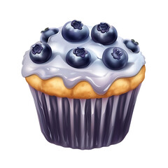 Blueberry Muffin with Icing and Fresh Berries
