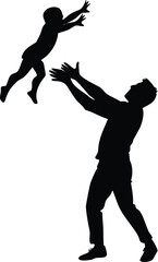 Father throwing child in the air silhouette isolated on transparent background