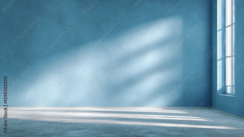 Poster minimal abstract light blue background for product presentation. shadow and light from windows on pl