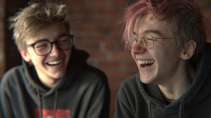 queer teenagers laughing - AI Generated