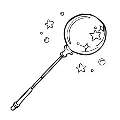 Wand for blowing bubbles with stars and sparkles in black and white  