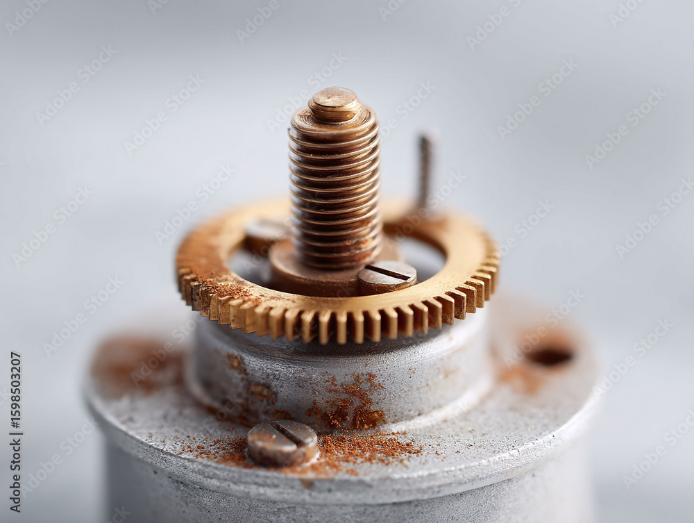 Aufkleber macro shot of a vintage machine part with golden gears and weathered metal. evokes concepts of mecha