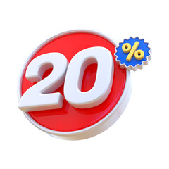3d illustration 20 discount tag icon for marketing campaign creative user interface web design symbol
