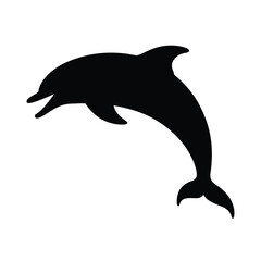 Silhouette of a leaping dolphin against a white background