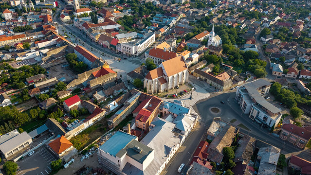Aerial view of Turda, a historic town in Romania, known for its scenic landscapes, traditional architecture, and proximity to the famous Turda Salt Mine, a cultural and natural gem in Transylvania.
