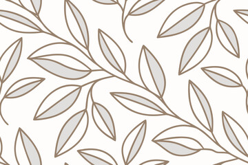 Fototapeta premium Organic Leaf Pattern With Thin Brown Outlines leaves branches
