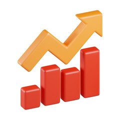 3d minimal data analysis icon. soaring finances. Strengthening currency. A bar graph with an arrow rising. 3d illustration.
