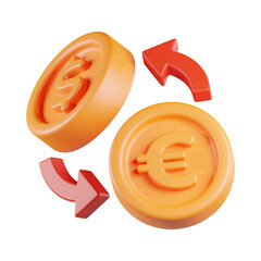 Currency exchange, dollar to euro 3d rendered isolated on transparent background AI GENERATIVE