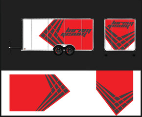 Trailer Wrap Design with Red White and Gray Geometric Graphics Presentation