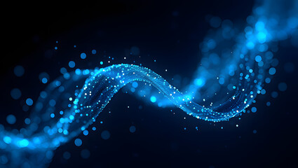 Digital Flow: A mesmerizing abstract representation of digital flow with glowing blue particles elegantly dancing across a dark background.