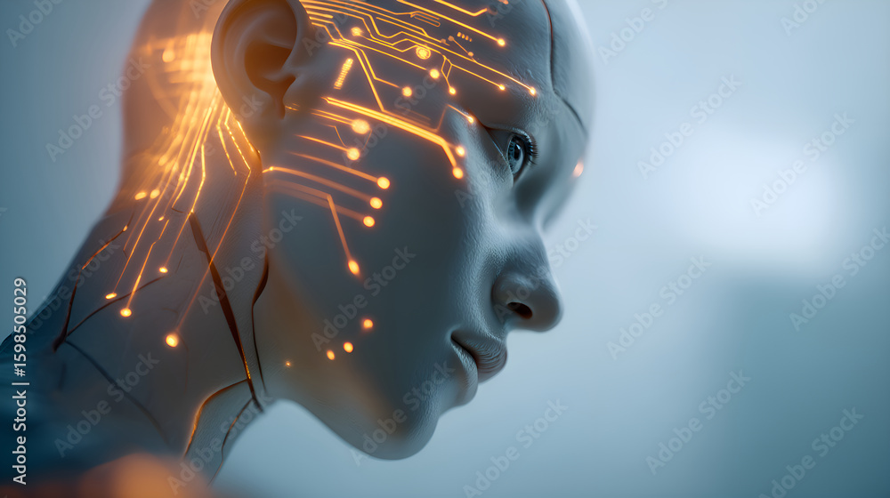 Poster humanoid robot showing internal circuitry and artificial intelligence
