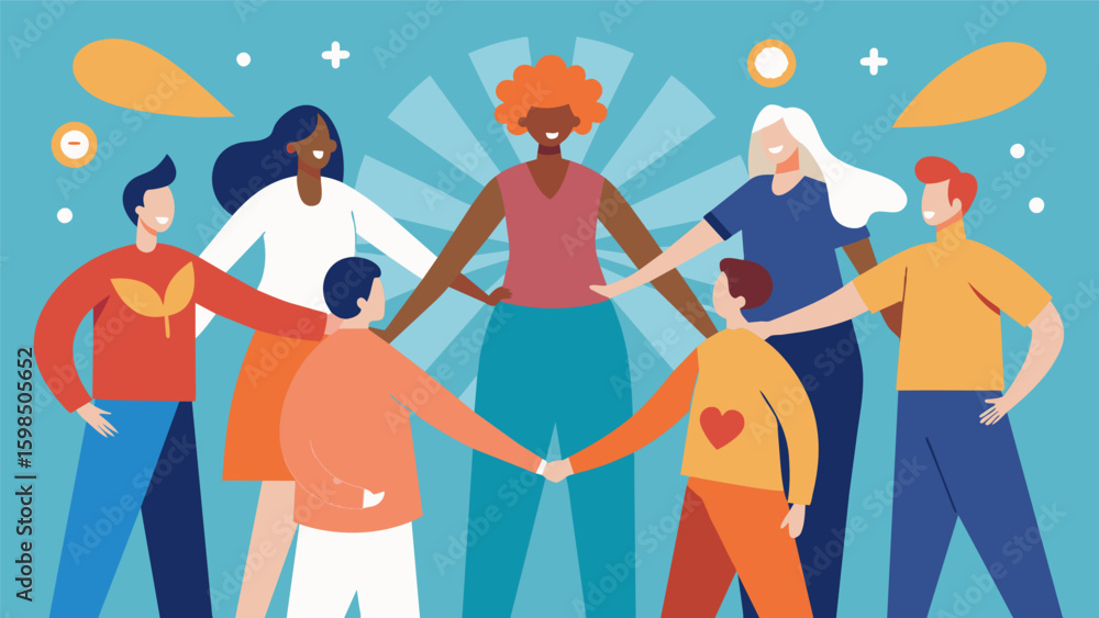 Poster a mural showcasing a diverse group of individuals holding hands in a circle highlighting the importa