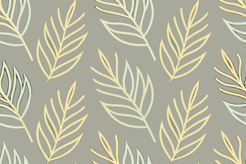 Fototapeta premium Delicate leaf outlines on a neutral background pattern seamless