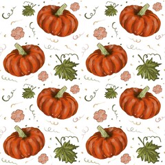 Hand-Drawn Pumpkin Repeat Design for Autumn