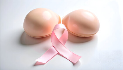 Breast prostheses with pink ribbon, and hope.
