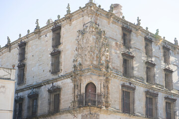 Historic building with ornate facade in Trujillo, Extremadura, Spain, showcasing architectural...