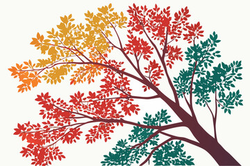 Obraz premium Stylized tree branches with red orange and green leaves