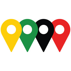 Four colorful location pins in a row representing different destinations