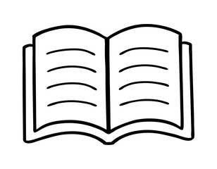 Outline open book icon with chapter and pictures.