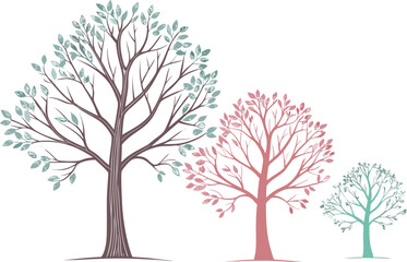 Obraz premium Three stylized trees in muted colors side view nature