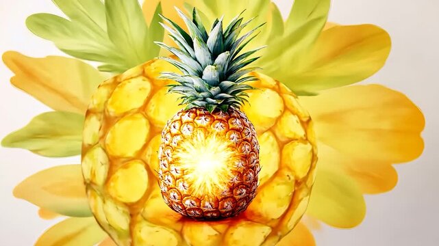 Vibrant yellow pineapple surrounded by flower petals