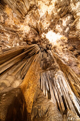 Stunning stalactites and stalagmites in the famous caves of Malaga, Spain, reveal natural beauty...