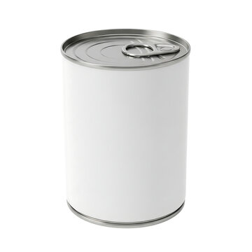 White tin food can with blank label and pull tab lid for packaging mockup. Isolated on transparent background, png